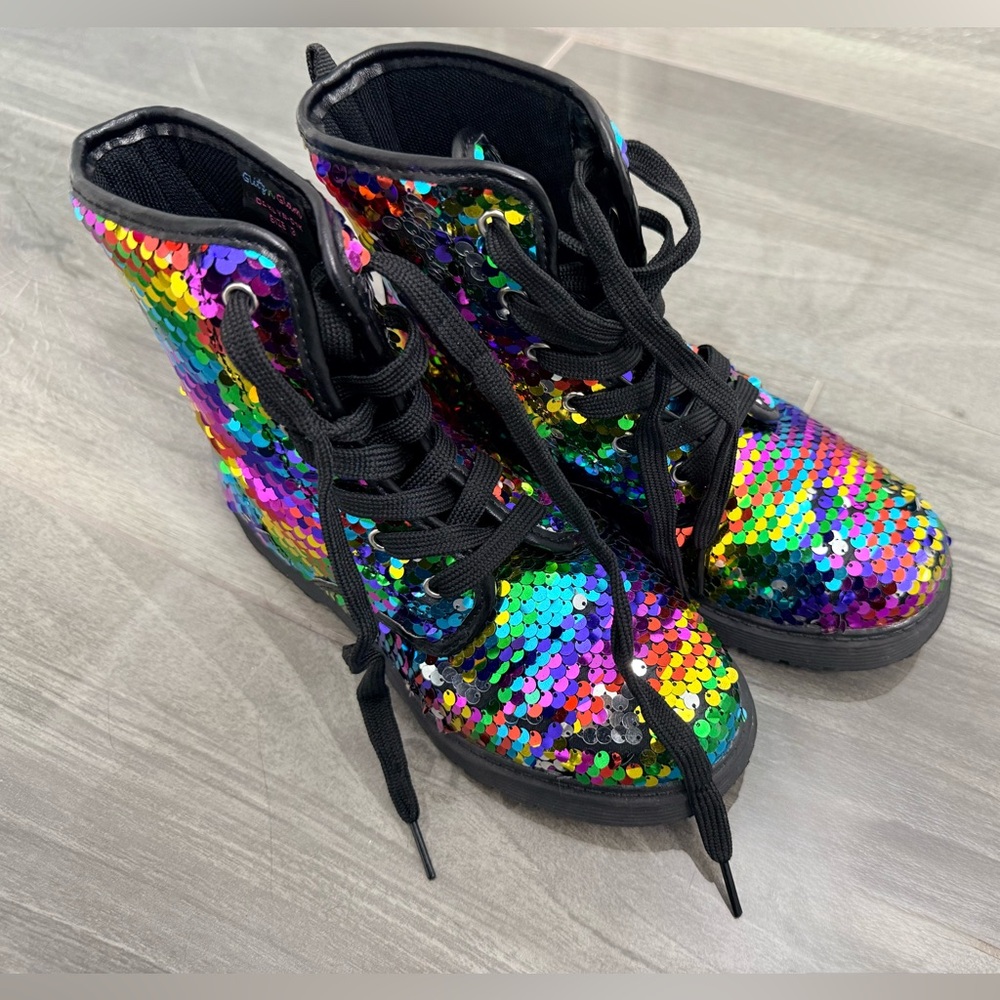 Glitz n Glam Colorful Sequin Lace-Up Boots